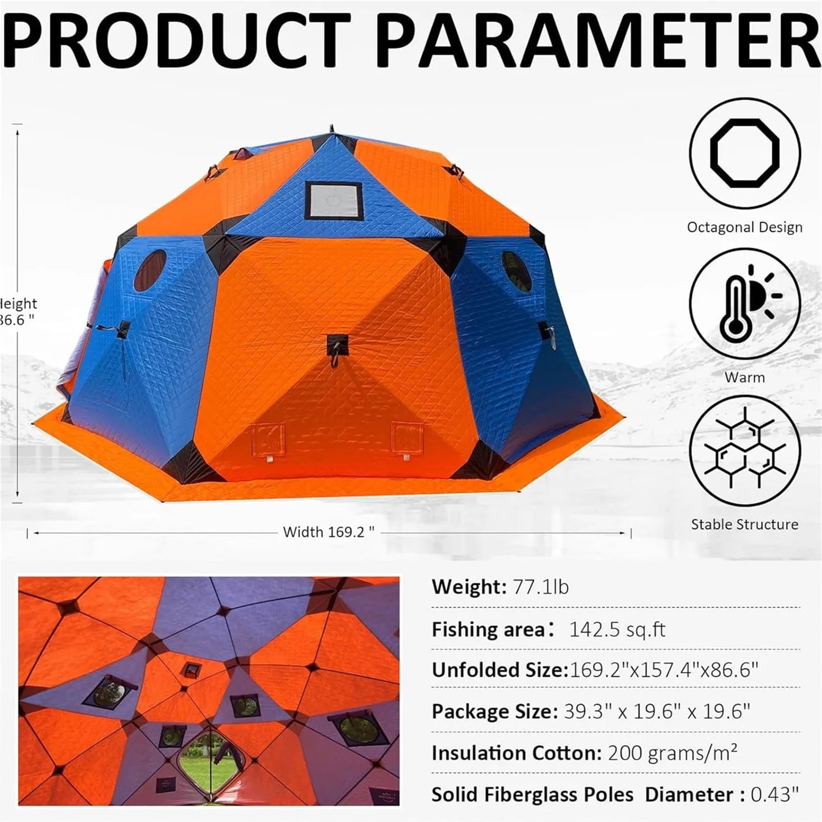 Tenda carpfishing Riparo isolato for la pesca sul ghiaccio, Tende da campeggio invernale, for 8-10 persone