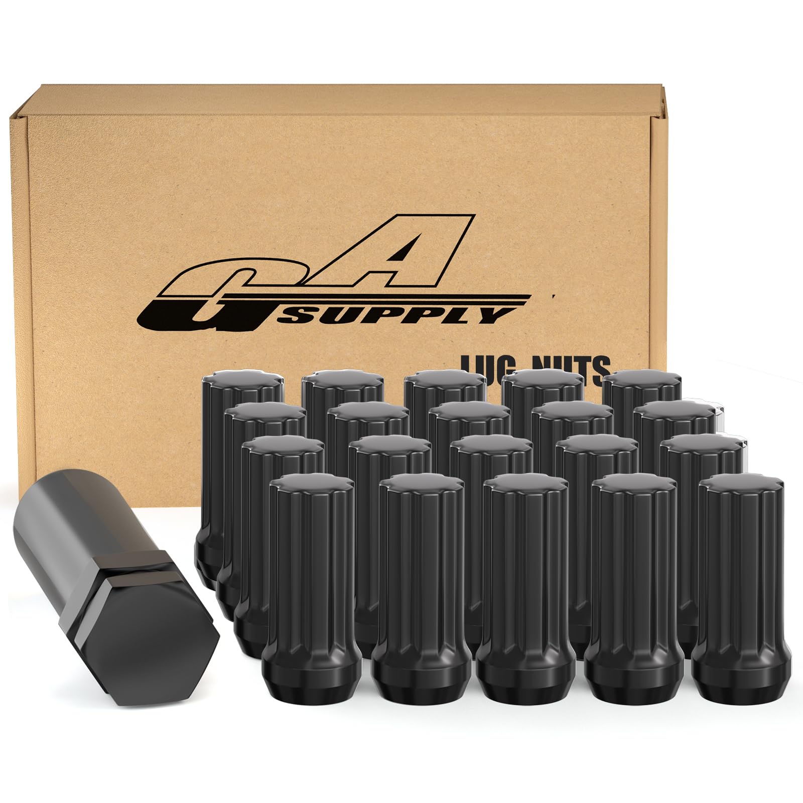 Photo 1 of Gasupply 1/2 20 Lug Nuts Black Spline, 1/2-20 Closed End Acorn Tuner Lug Nuts 2 Inch (50mm) Tall Conical Seat 60 Degree for Aftermarket Wheels, 20 Pack+ 1 Lug Nut Lock Key Socket