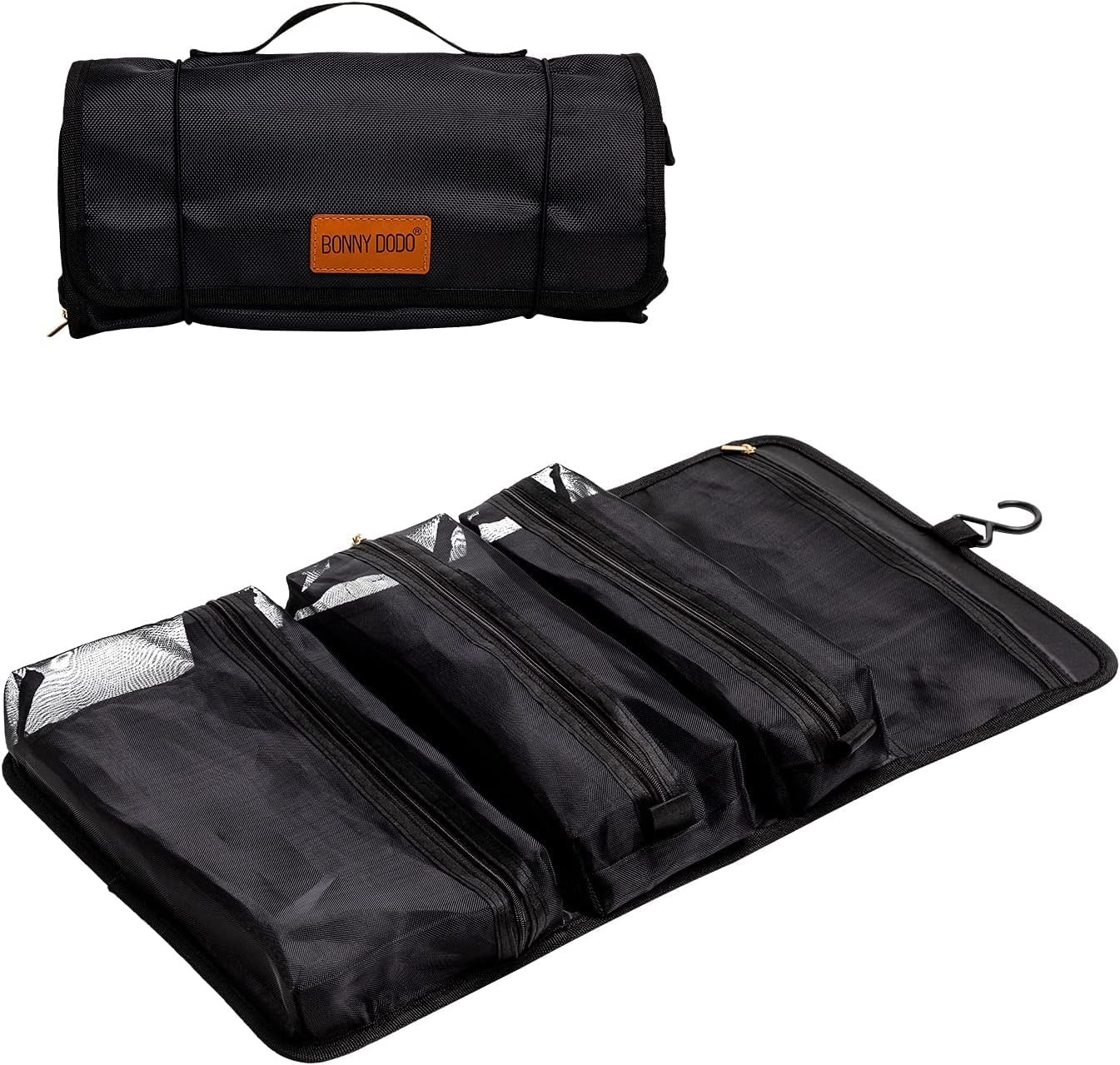 BONNY DODO Toiletry Travel Bag Can Hanging Large Roll-Up Makeup Organizer Bag with 3 Detachable Transparent Mesh Folding Cosmetic Travel Bags for