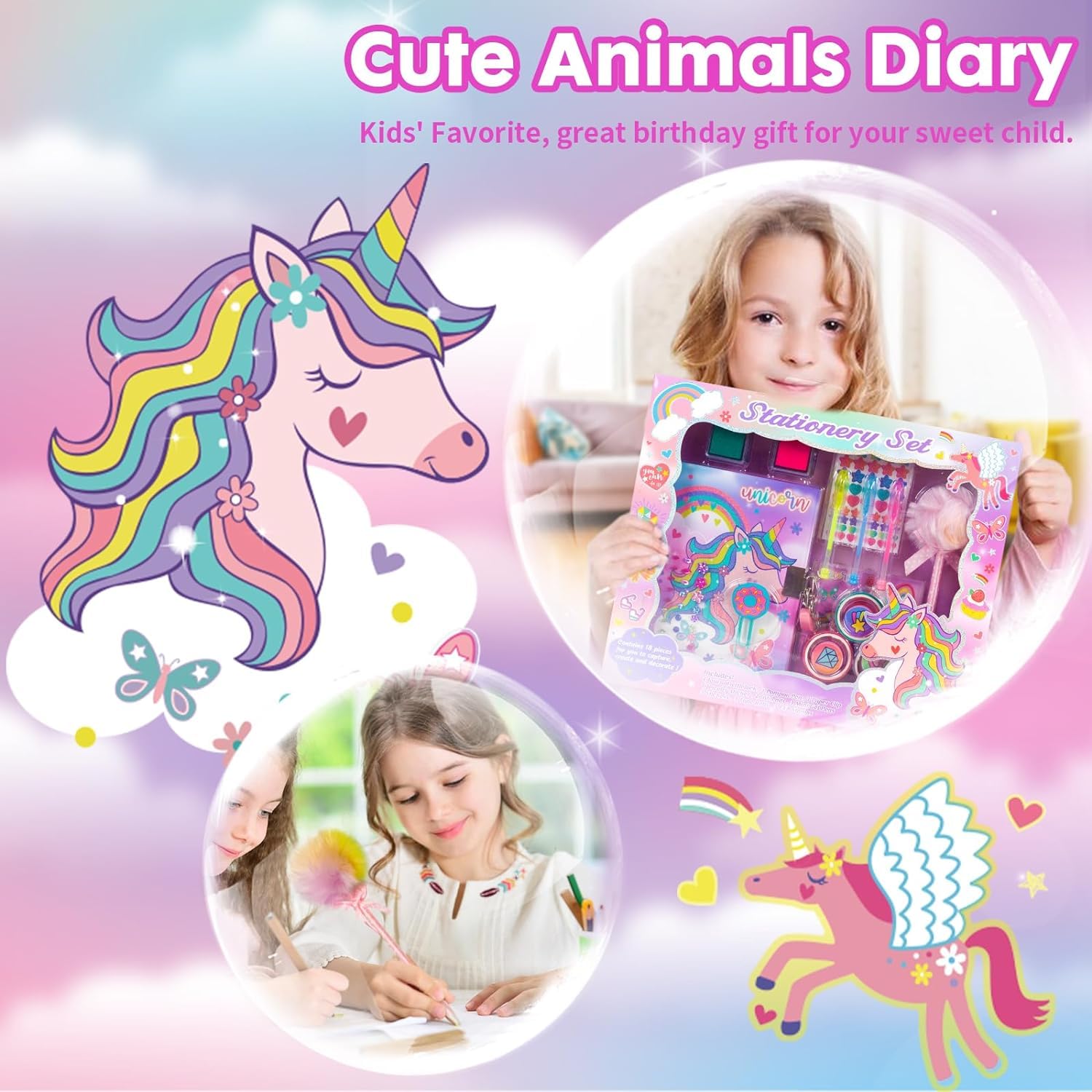 Kit De Tampons Licorne Aladine - 19 Tampons Avec Encreur Noir Lavable - Activité Créative Enfants 6 Ans Et + - 6