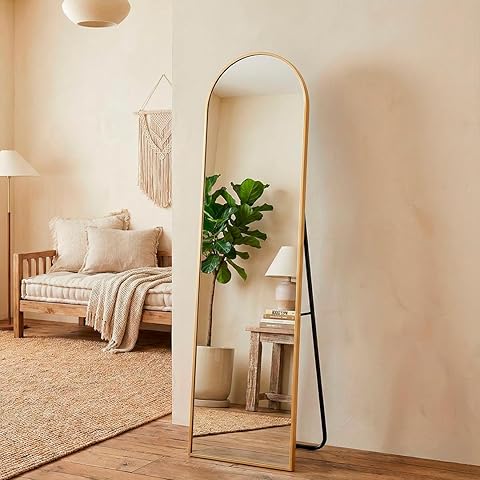 Espejo de Pie Cuerpo Entero - Espejo Grande y Largo con 3 Formas de Uso, Independiente, Montaje Pared y Apoyado - Marco de Aluminio para Dormitorio, Baño o Salon