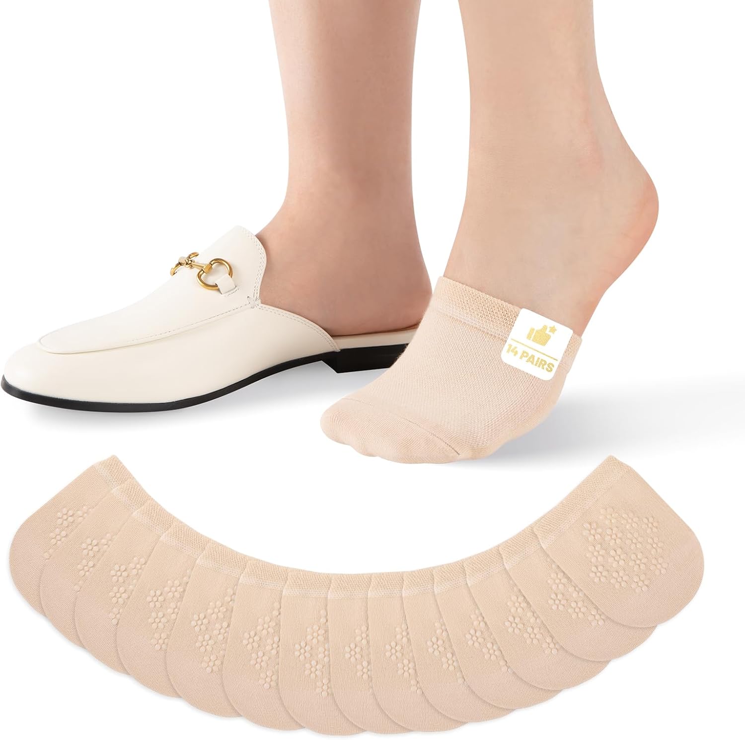 Heatuff 14 Pairs Toe Socks Womens for Mules, No Show Liner Half Socks Non Slip Invisible Toe Topper Covers for Clogs