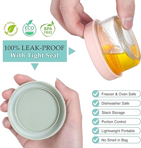 Miniatura 9 de VITEVER Paquete de 6 recipientes para aderezo de ensalada, recipiente pequeño de vidrio para condimentos de 1.7 onzas con tapas, juego de tazas de