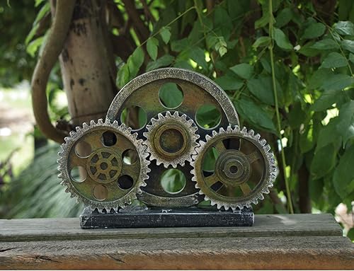Miniatura 5 de Figura industrial de tren de engranajes steampunk, estatua de rueda de engranaje, modelo de resina, adorno de decoración de bar para el hogar, 7.7