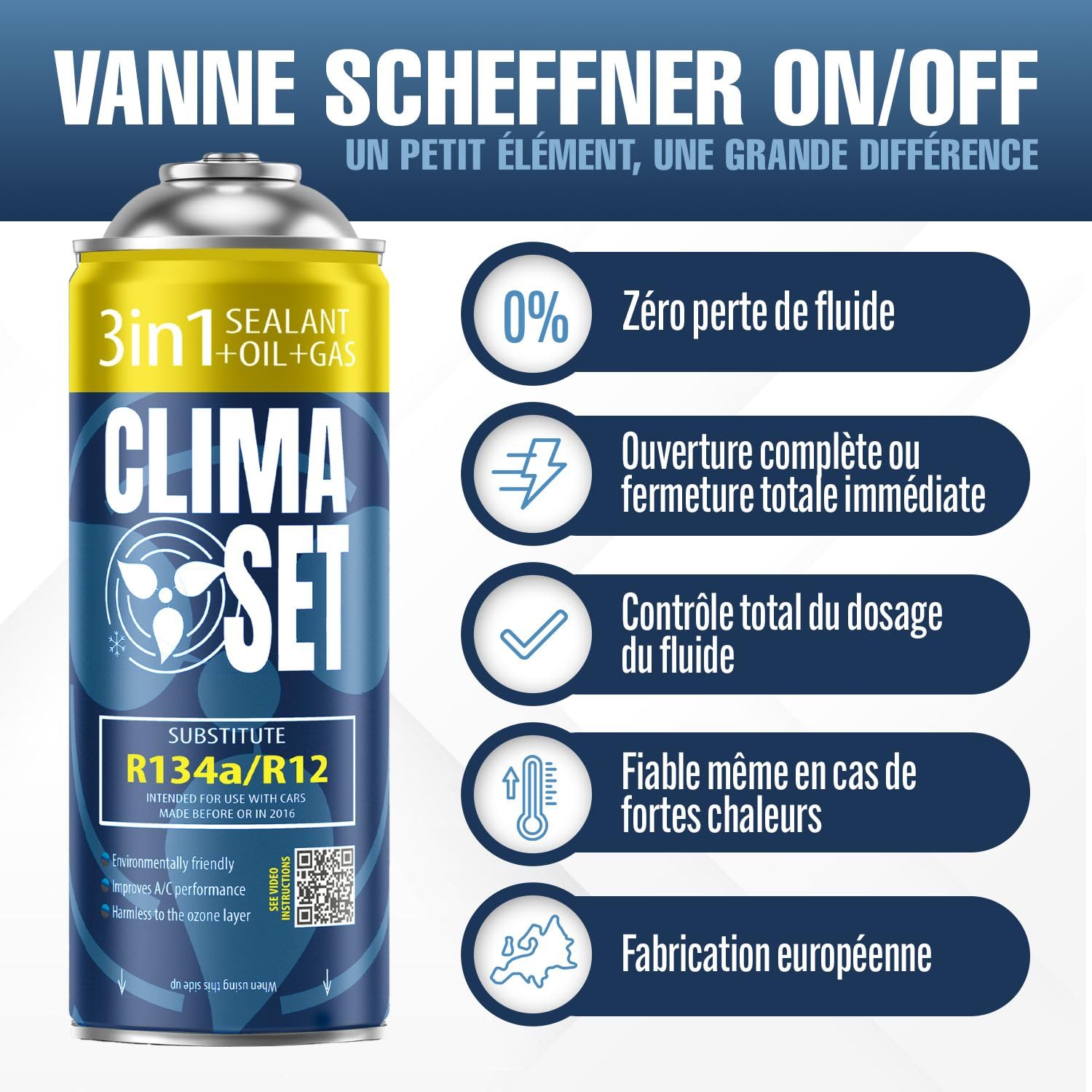 R134 Réfrigérant de Climatisation 3 en 1 avec Produit d'Etanchéité et Huile - pour Climatisation Auto - Réfrigérant pour Climatiseur Auto - 2 Canettes de 170 g ECO