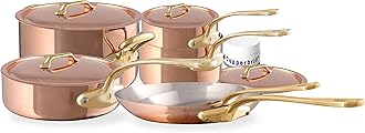 M'Heritage 200 B 2mm Polished Copper & Stainless Steel 11-Piece Cookware Set With Brass Handles, Made In France
