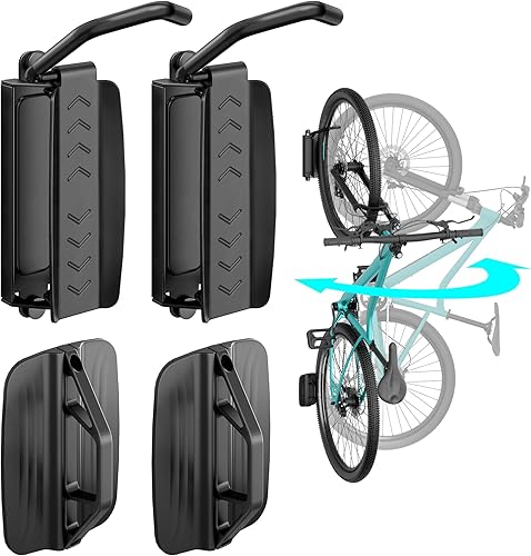 Ganchos de bicicleta para garaje, soporte de pared giratorio resistente para bicicleta, soporta 77 libras, soporte ajustable para bicicleta de