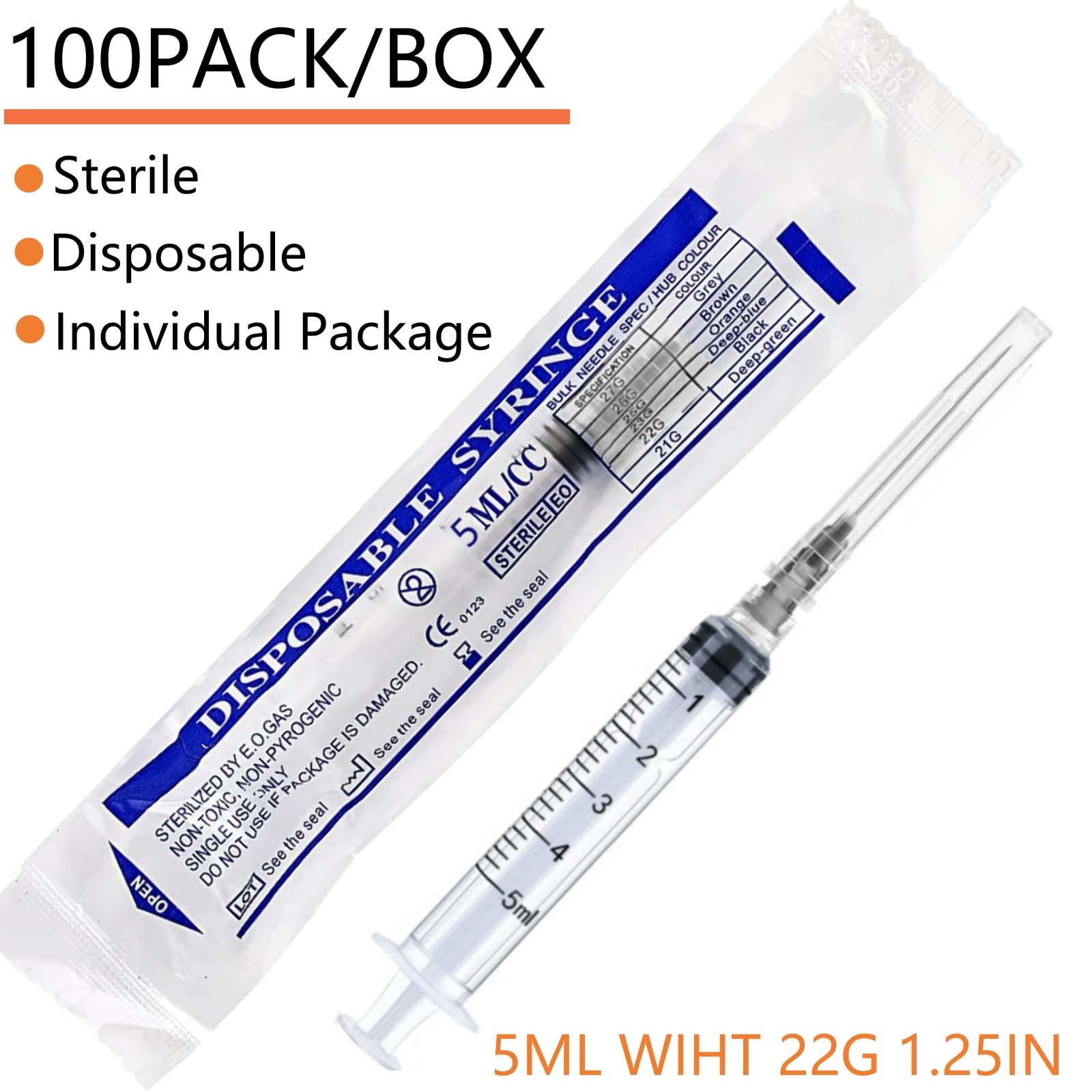 Amazon.com: 100 Pack - 5ml/cc Luer Lock Plastic Syringe with