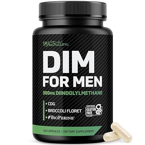 DIM Supplement for Men 300mg | Estrogen Blocker & Aromatase Inhibitor | Extra Strength Men’s Hormone Balance & Fitness Booster with Diindolylmethane Plus CDG & Broccoli Floret | Gluten-Free | 120 Ct - 120 Count (Pack of 1)