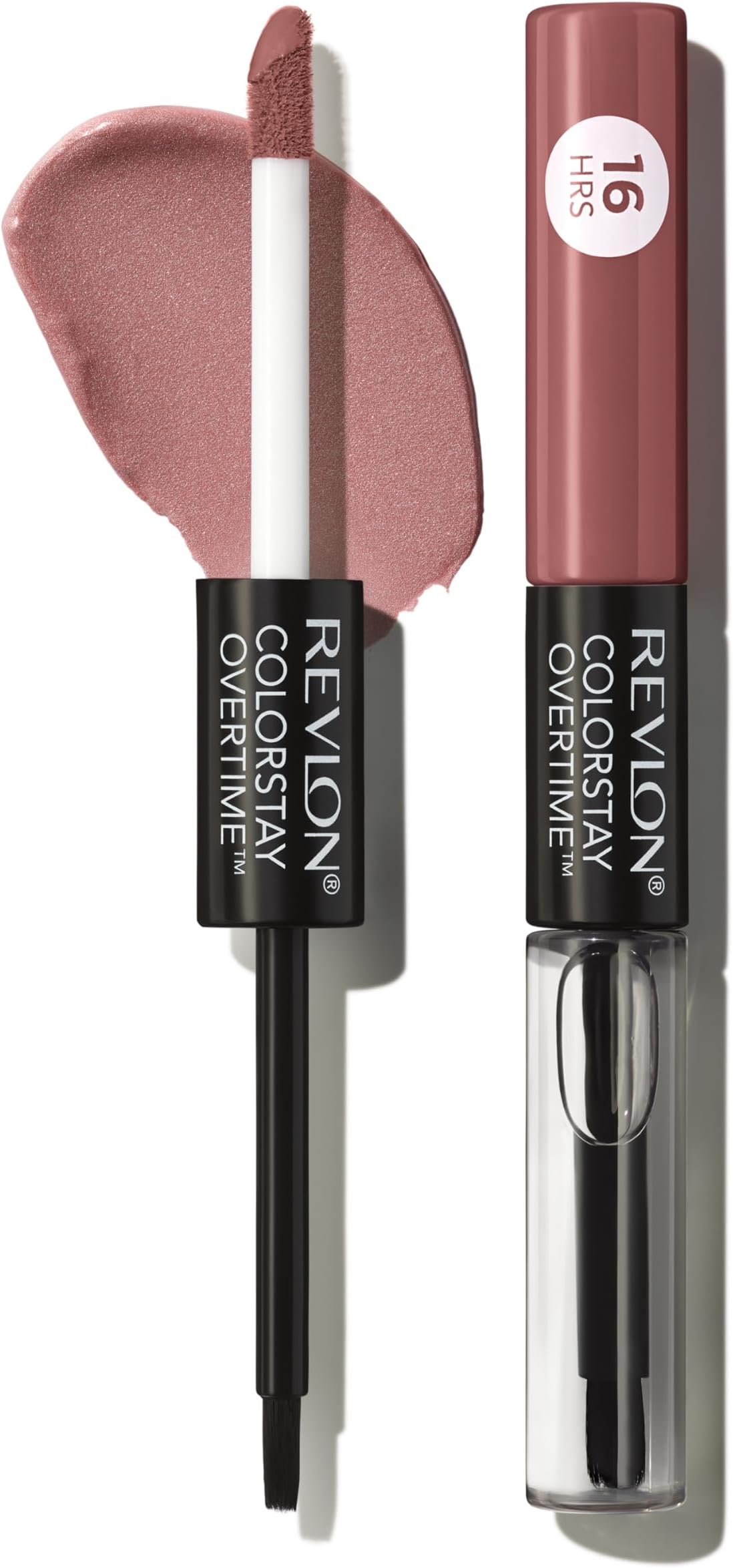 Revlon ColorStay Overtime Liquid Lipstick with Clear Lip Gloss, Lip Makeup Stocking Stuffers for Women, With Vitamin E, 320 Faithful Fawn, 0.07 Oz