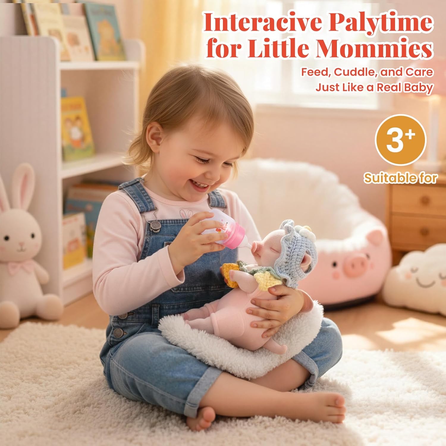 BABESIDE Pig Stuffed Animals, 8 Inch Soft Pig Plush Toy Set Realistc Pets Alive Pig Asleep with Feeding Kit & Clothes Gift Box for Kids 3+, Collectors, Accompany