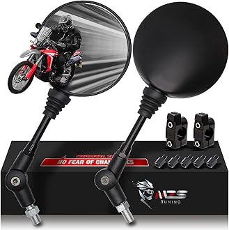 Motorcycle Mirrors, Foldable Adjustment Rear View Mirror 8mm 10mm Universal Handlebar Mount Round Compatible with Motorbike Adventure Dirt Street Bike ATV Quad Snowmobile Scooter Coolster Moped