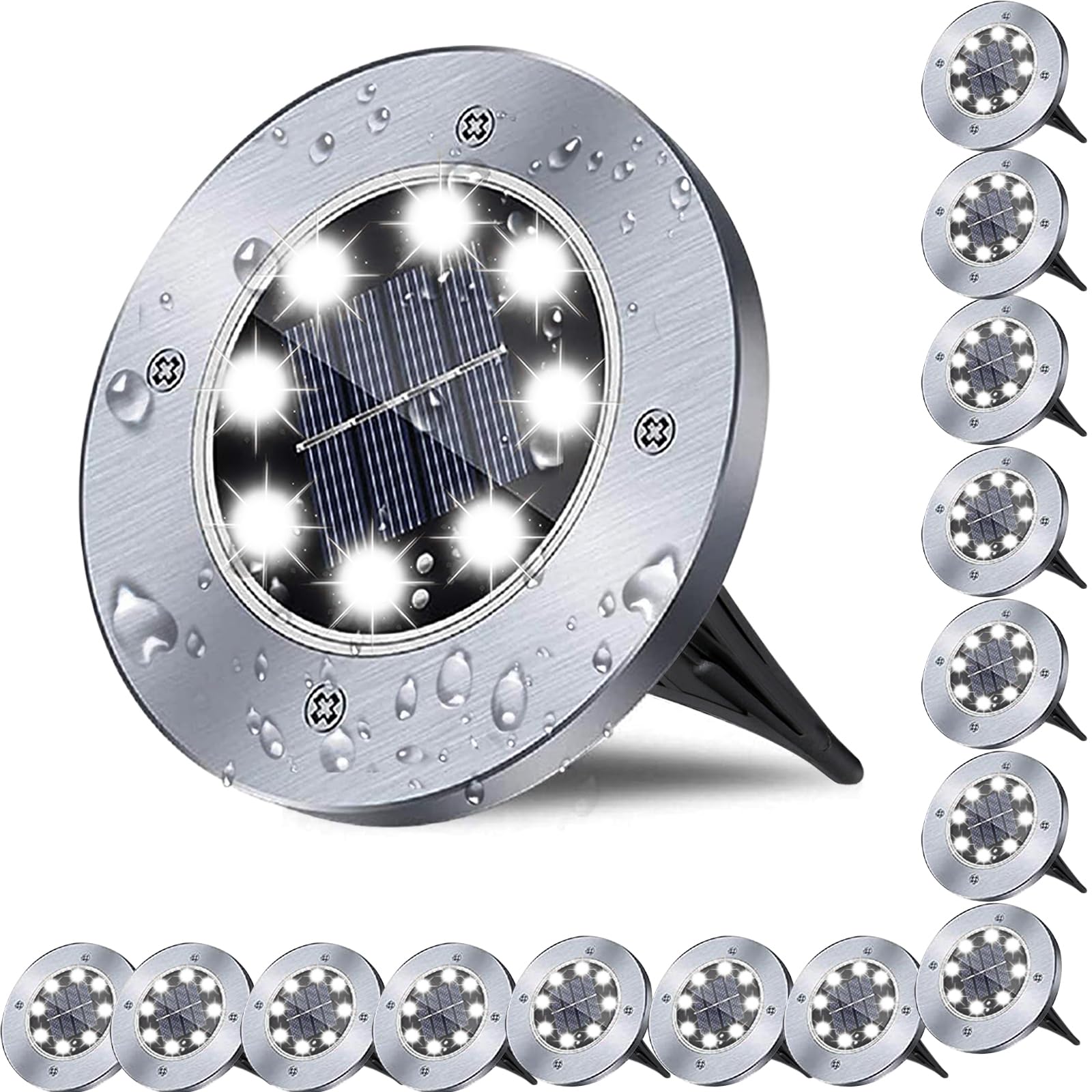 Solar Ground Lights, Waterproof Solar Garden Lights, Upgraded Outdoor Garden Waterproof Bright in-Ground Lights, Landscape Lights for Pathway,Yard,Deck,Lawn,Patio,Walkway (16 Pack White Light)