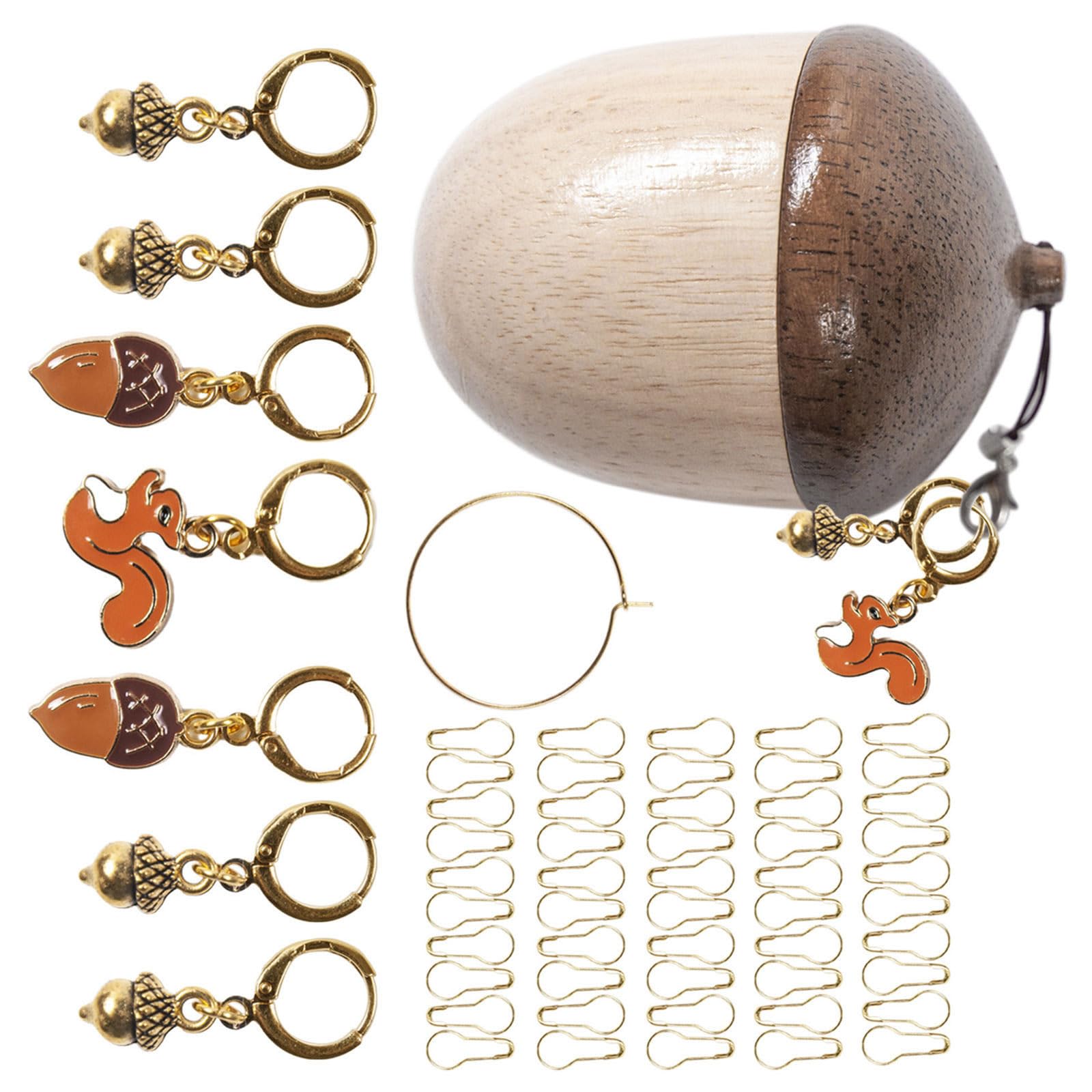 Limtula Wooden Nut Animal Knitting Markers with Storage Box Locking Stitching for Knitting Crochet Craft Wooden
