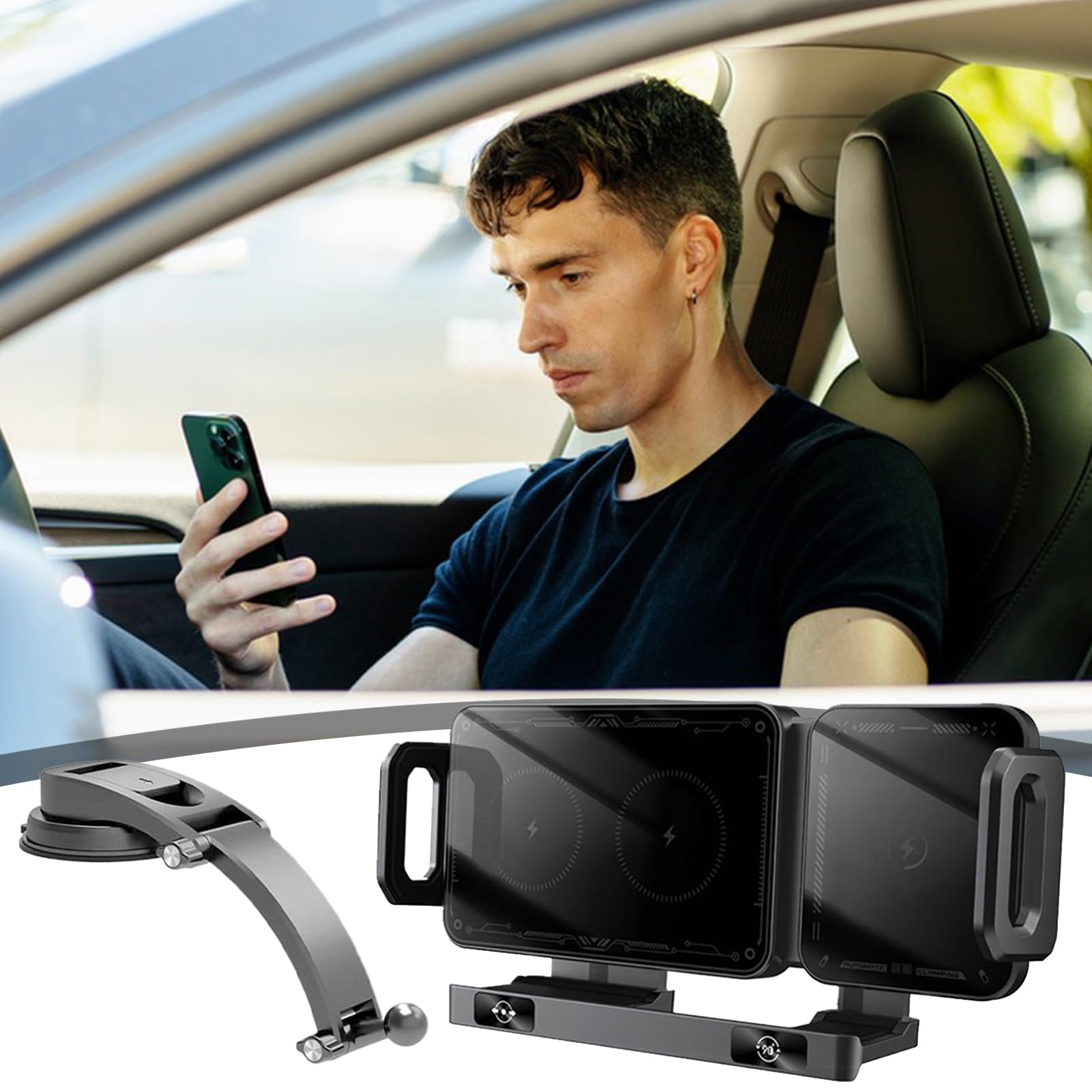 Portalettere con Caricatore Wireless per Auto 15W Ricarica Rapida Supporto | Porta Telefono ad Aggancio Automatico Per Controllo Musica Video Spostamenti Viaggi Vacanze
