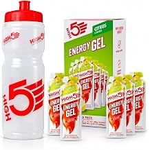 HIGH 5 Energy Gel Citrus 6 Pack + 750ml Sports Water Bottle Bundle | Running & Cycling Fuel Pack | BPA-Free Bottle with Easy-Squeeze Hydration