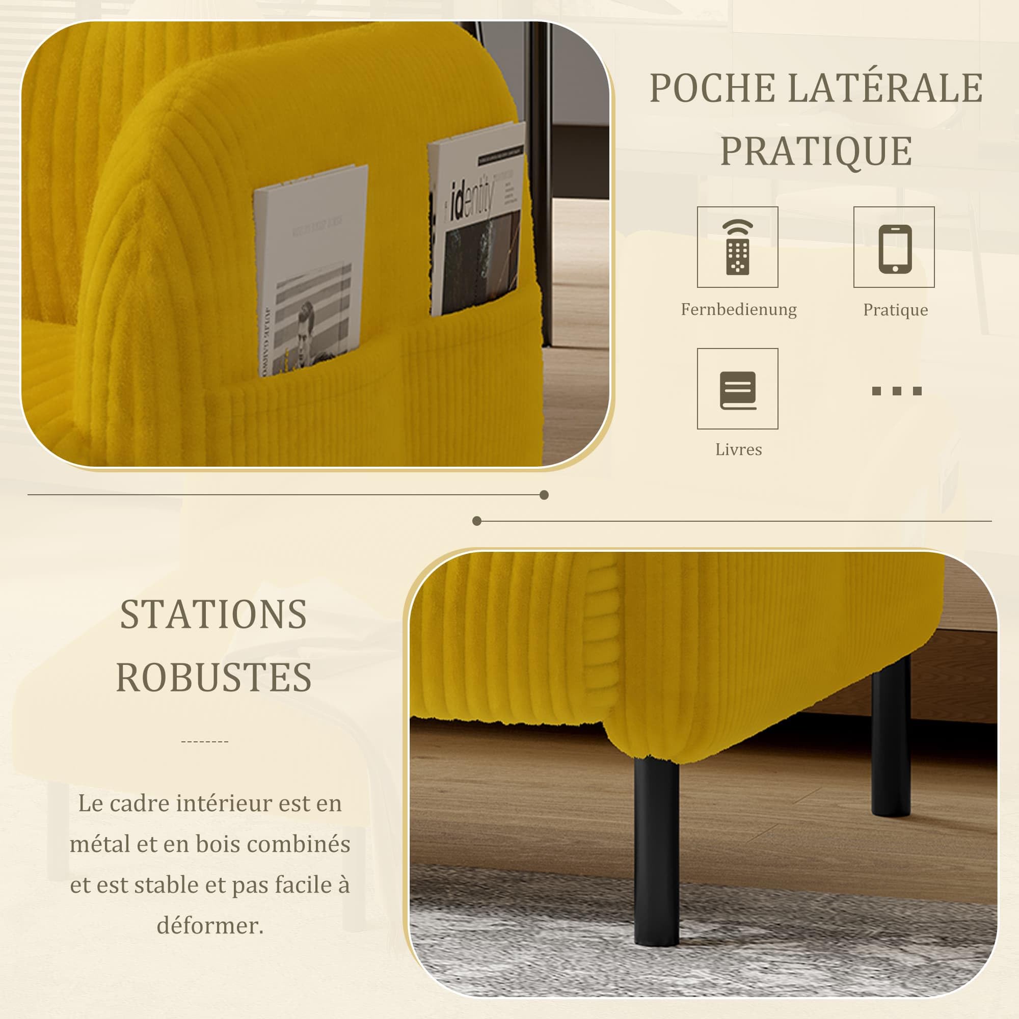 Canapé Simple En Velours Côtelé Blanc OLDEN