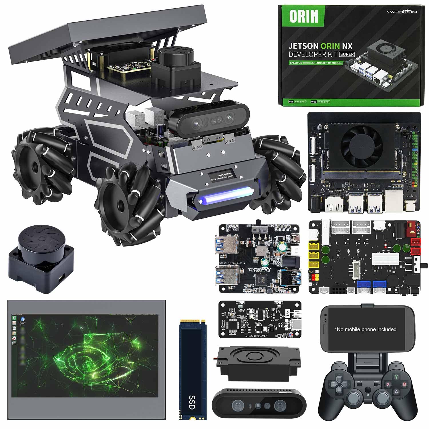 Yahboom Jetson Orin NX Super 8GB for ROS2 Robotics, Support Multimodal AI Models ROS2 Python Programming Education, ROS Development, Mechanical Engineer