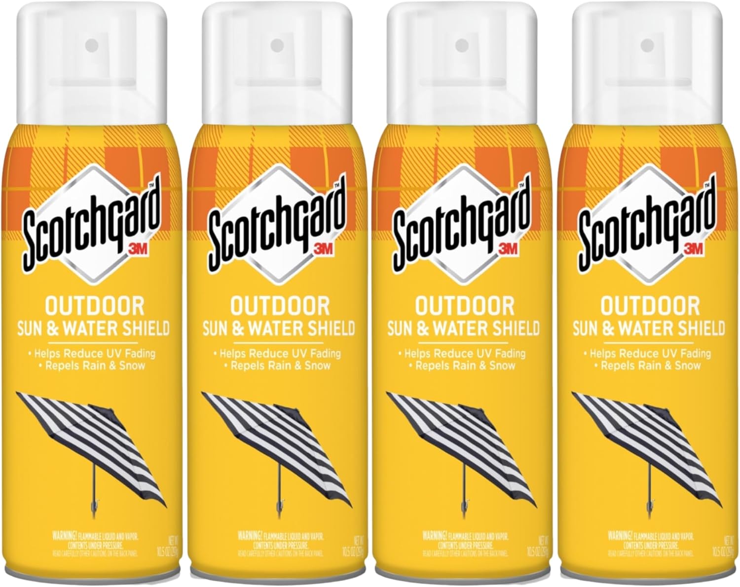 Scotchgard Water & Sun Shield Fabric Water Repellent Spray with UV Protection – 10.5 oz Aerosol (Pack of 4), Outdoor Fabric Protector for Patio Furniture, Upholstery, Canvas, Leather & More