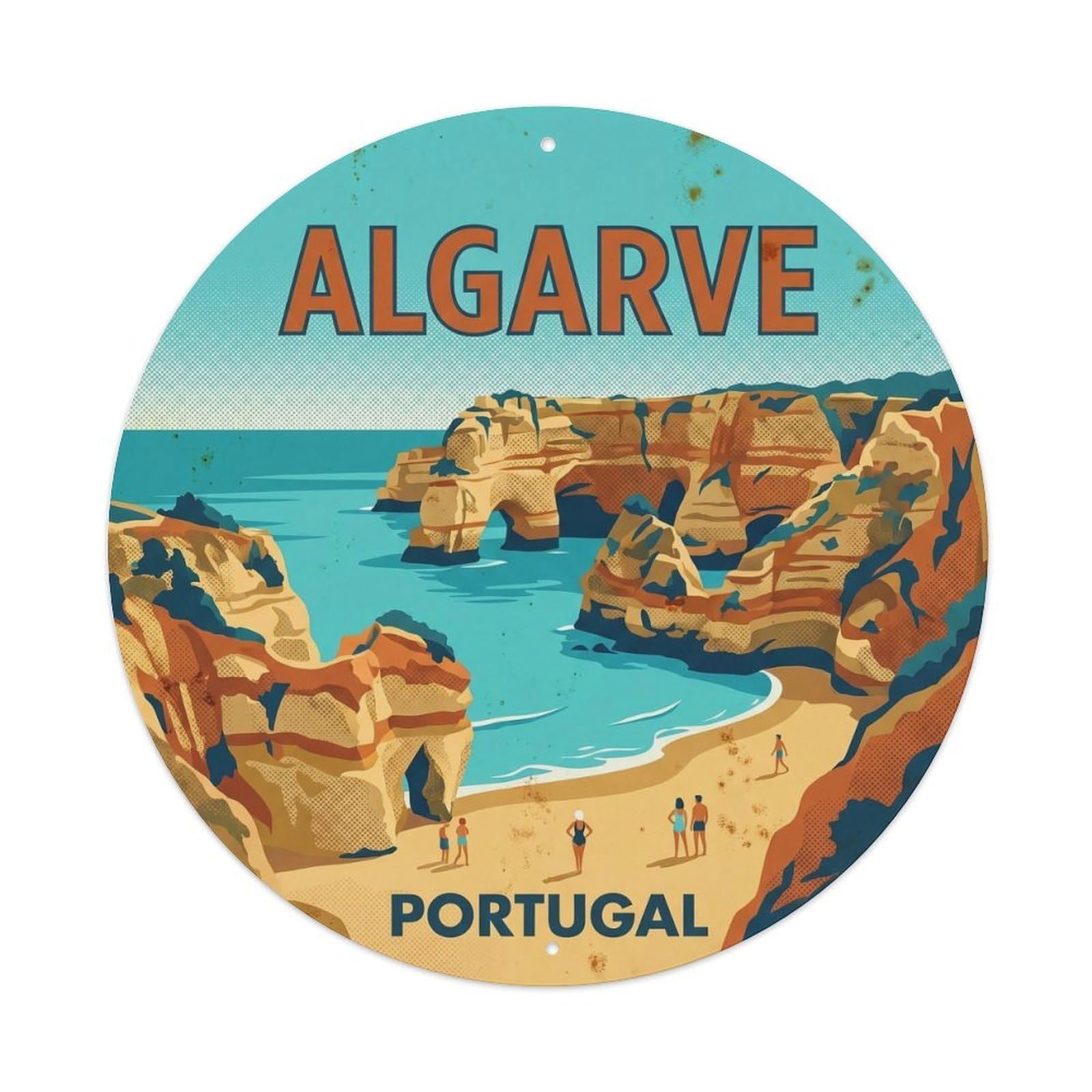 Olyhtr 8X8inch Classic Style Portugal Travel Algarve Coast Benagil Caves Metal Tin Sign