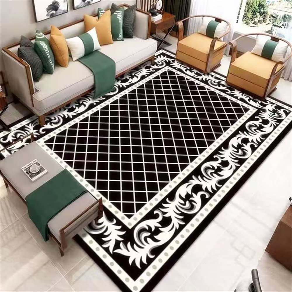 Tapis lavable et durable à carreaux noirs rétro pour un entretien facile au salon