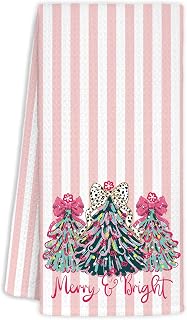 Pink Stripes Coquette Christmas Trees Kitchen Hand Towels 16x24 | Pink Christmas Trees Decorative Hand Tea Towels for Kitchen Bathroom,Gifts for Women and Home Decor