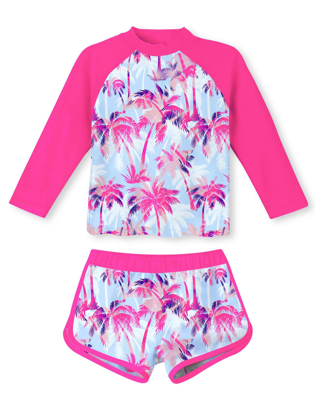 TUONROAD Girls 2 Pieces Rash Guard Swimsuit Long Sleeve Tankini for 4-10Y