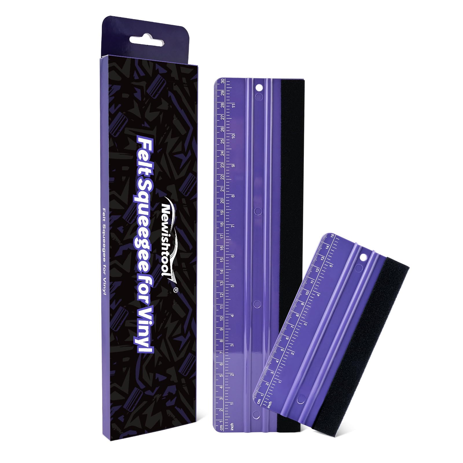 NEWISHTOOL Filzrakel für Vinylfolie und Messung mit verschiedenen Größen, violetter Lineal, Schaber, Kohlefaser, Autofolie, Anwendung, Fenstertönung, PPF, Installation, Tapete, Glättungswerkzeuge, 2
