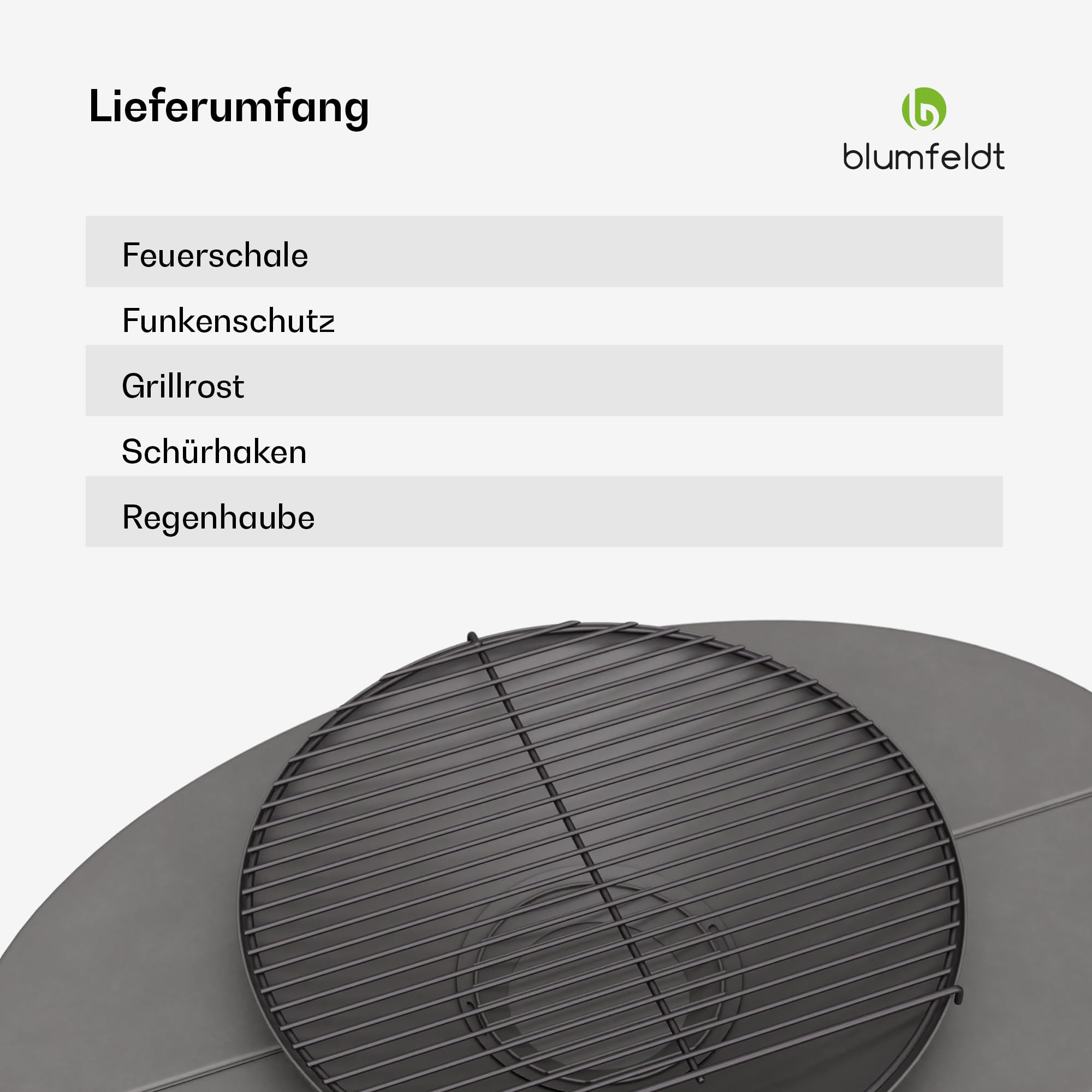 Blumfeldt Ebeko Feuerschale - 3-in-1 Feuerschale Mit Grillrost & Tisch, Robuster Stahl, Inkl. Funkenschutz, Schürhaken, Holzscheitablage & Regenschutz, Perfekt Für Garten & Terrasse
