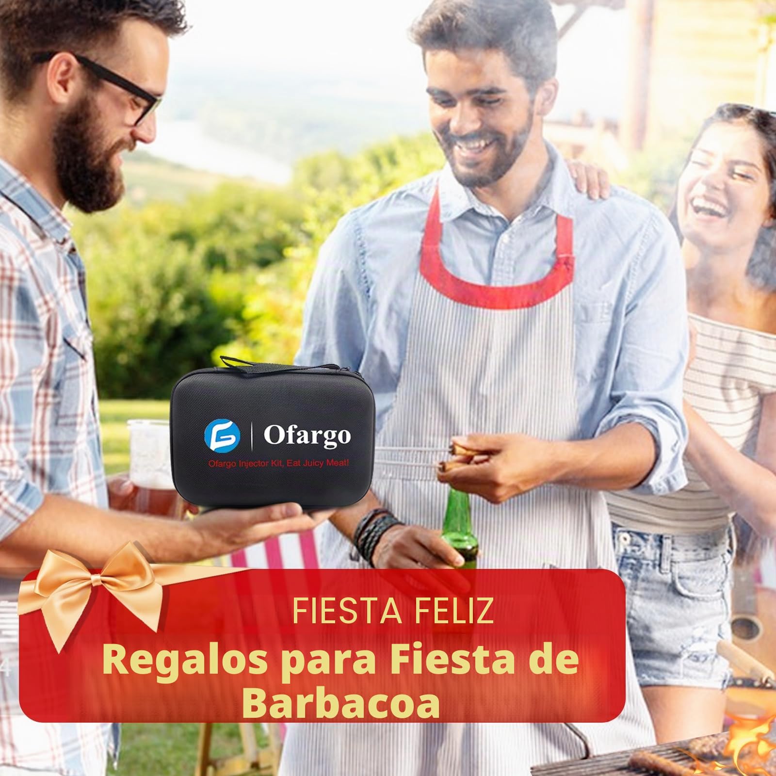 Ofargo Inyector de Condimento con 4 agujas de adobo, Se Utiliza para el Condimento de Carnes Como Carne de res, Pollo, Pavo; Jeringuilla Cocina 60 ml/2 oz; Con bolsa de EVA para guardarlo fácilmente