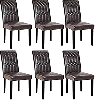 Vista 1 de VECELO Upholstered Dining Chairs Set of 6, Modern PU Leather Accent Parsons, Solid Wood Legs w/Rubber Footpads, for Living Room Kitchen, Coffee