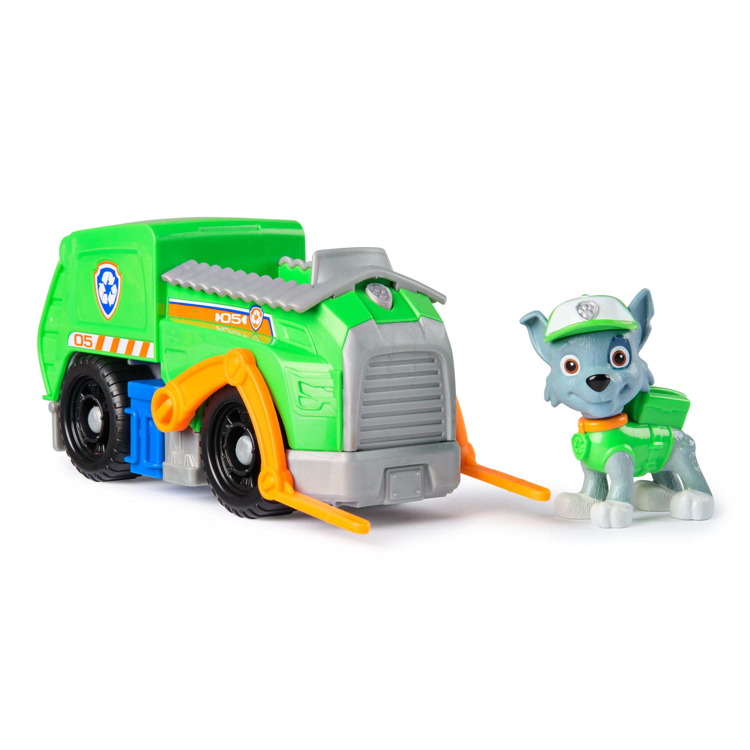 PAW PATROL Rocky-Figur mit Recycling-Truck, stabiles Basis-Fahrzeug , authentisches Spielzeug zur Serie für Kinder ab 3 Jahren