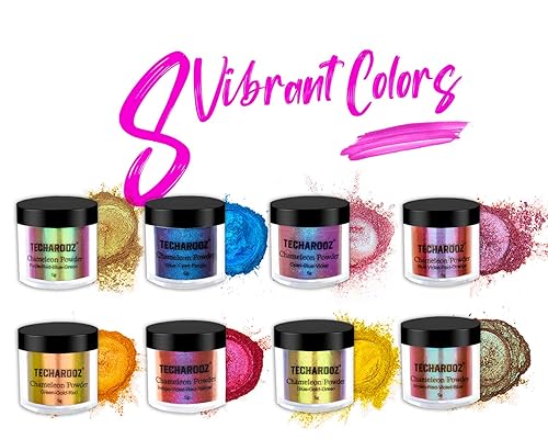 Miniatura 7 de TECHAROOZ Chameleon - Polvo de mica de 8 colores cambiantes, purpurina holográfica para suministros de resina UV y epoxi, sombra de ojos, pintura