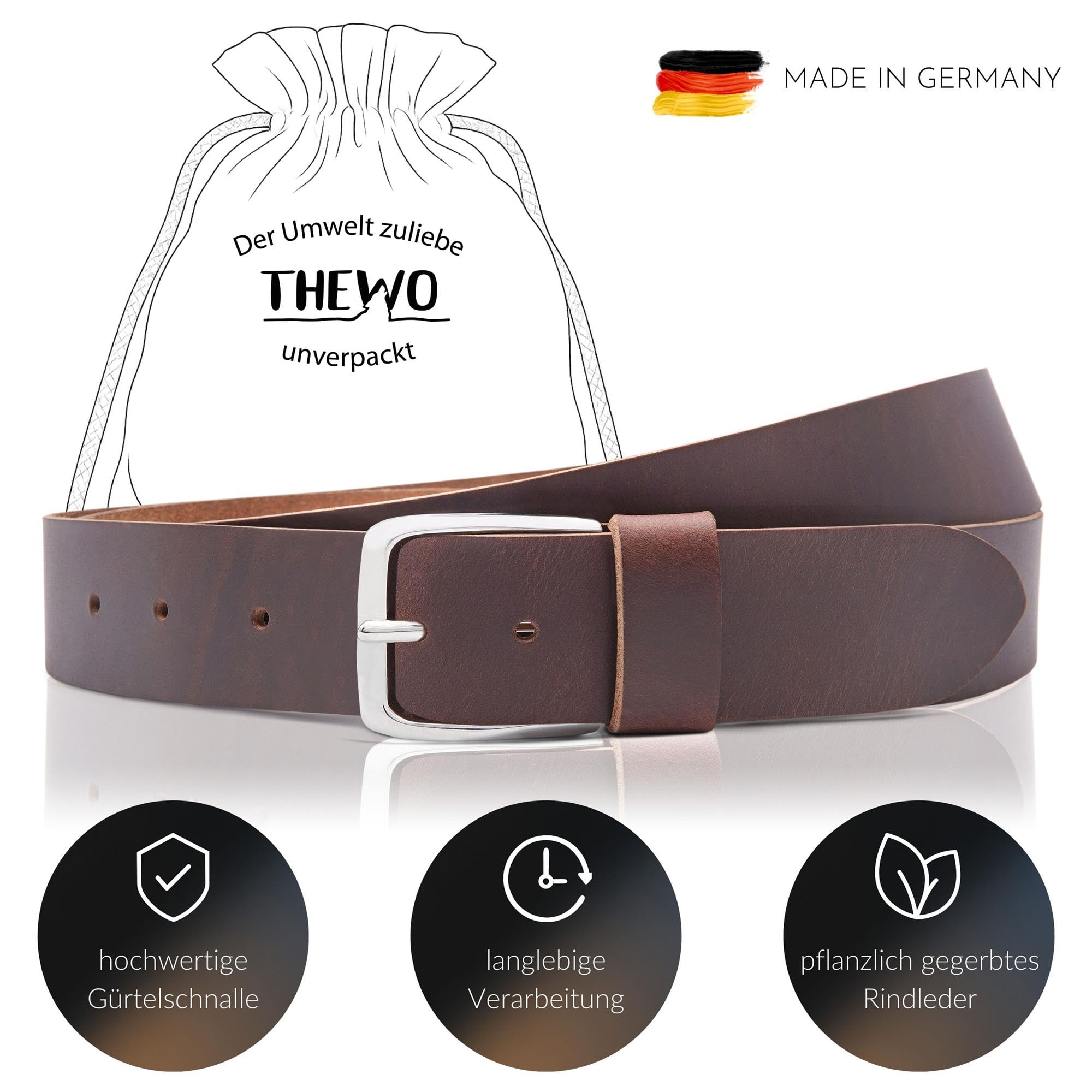 Thielemann THEWO Damen Ledergürtel, Gürtel für Herren 3 cm breit, kürzbar, Echtleder Gürtel mit Schnalle für Jeans, Anzughose, 85 cm, 90 cm, 95 cm, 100 cm,105 cm,110 cm,115 cm