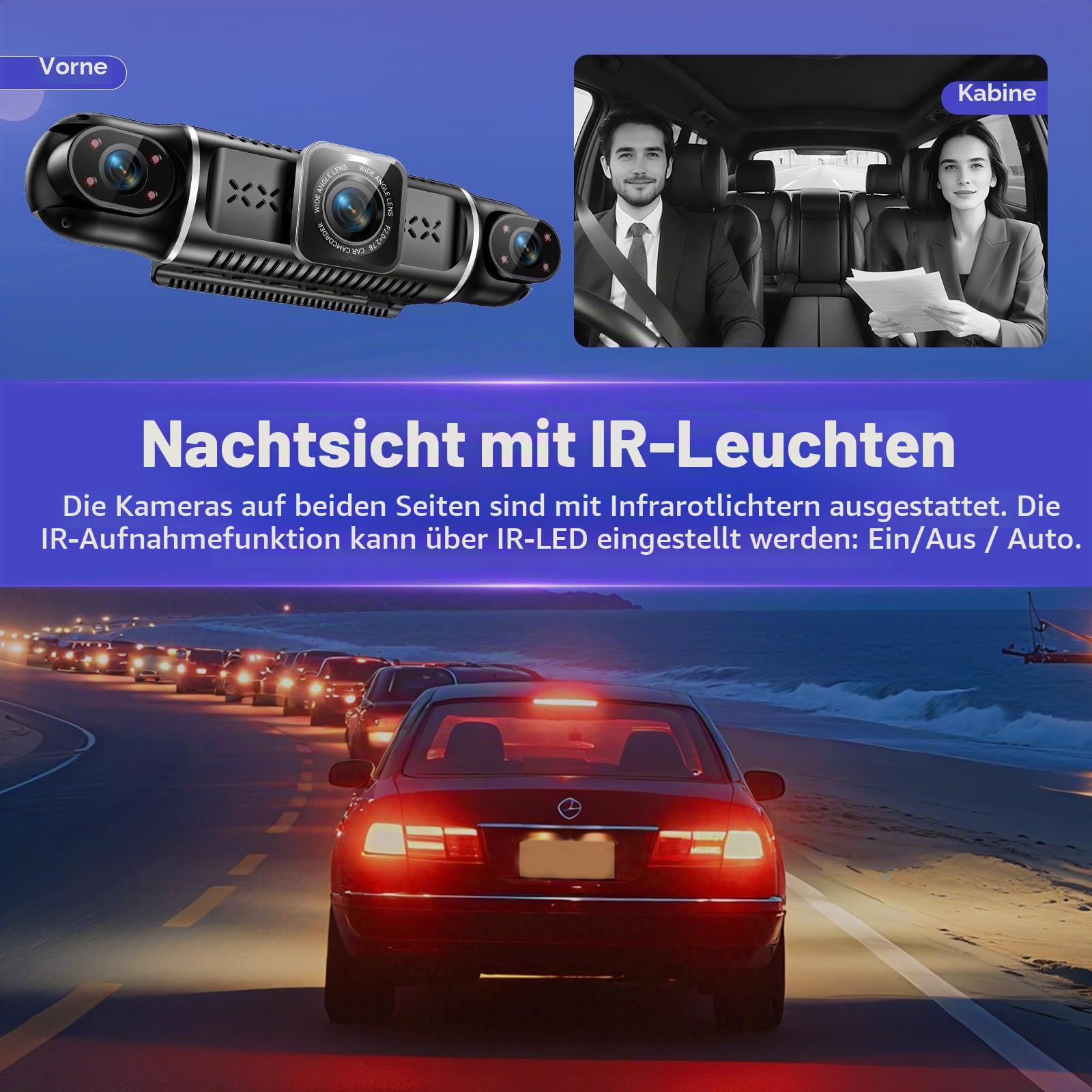 4K dashcam Auto vorne hinten 4 Kanal Dash cam mit 3" IPS-Bildschirm