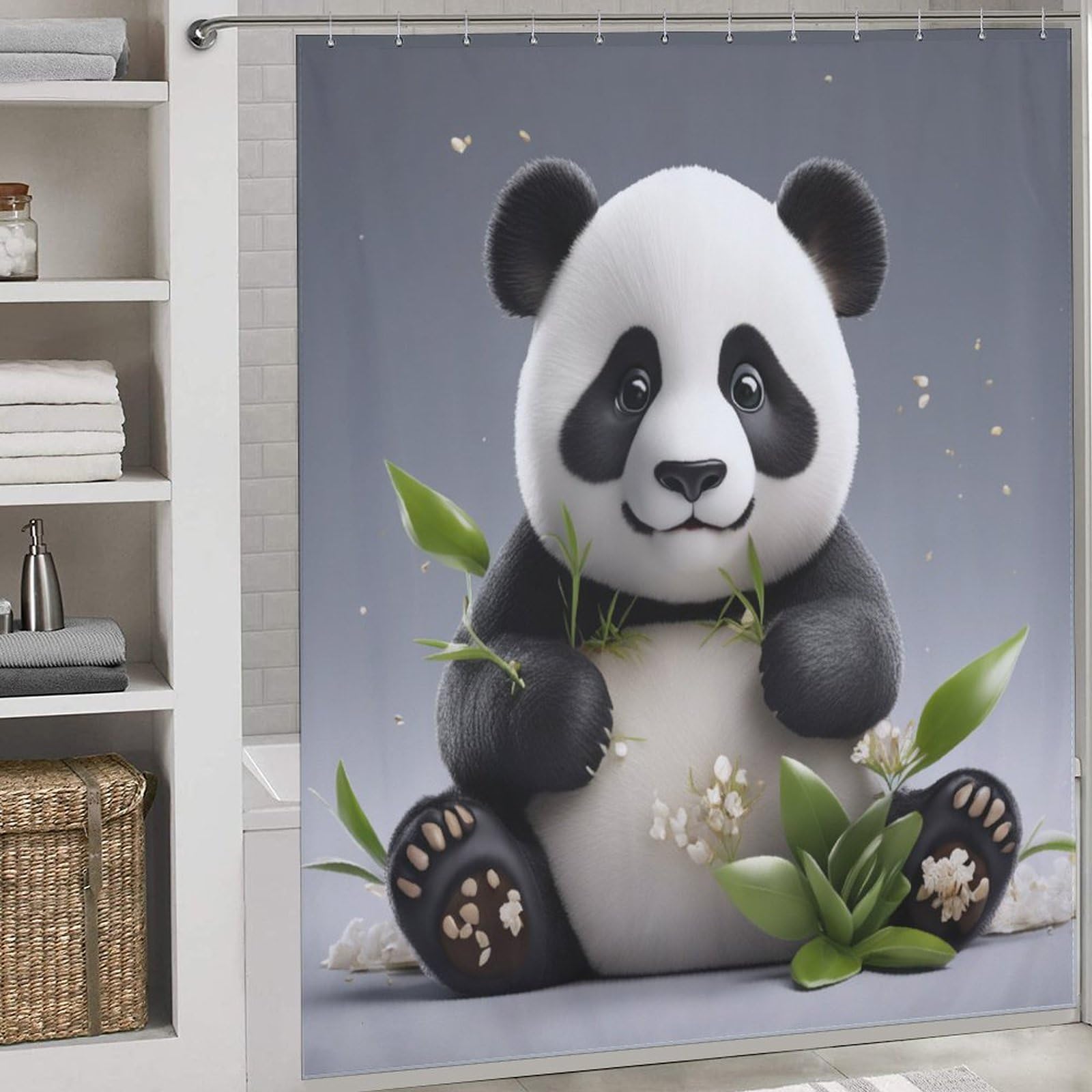 Rideau de douche panda pour baignoire créant une ambiance douce en famille