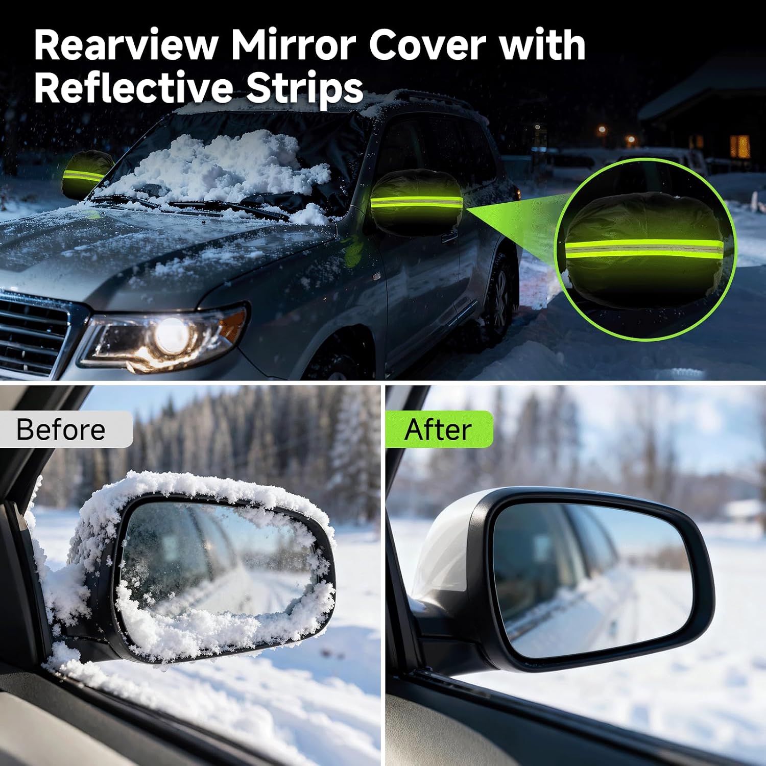 Car Windshield Cover for Ice and Snow with Ice Scrapers - 600D Windshield Snow Cover with Side Mirror Cover Heavy Dut Against Snow, Ice, Frost and Water for Cars, SUVs, and Trucks-Medium