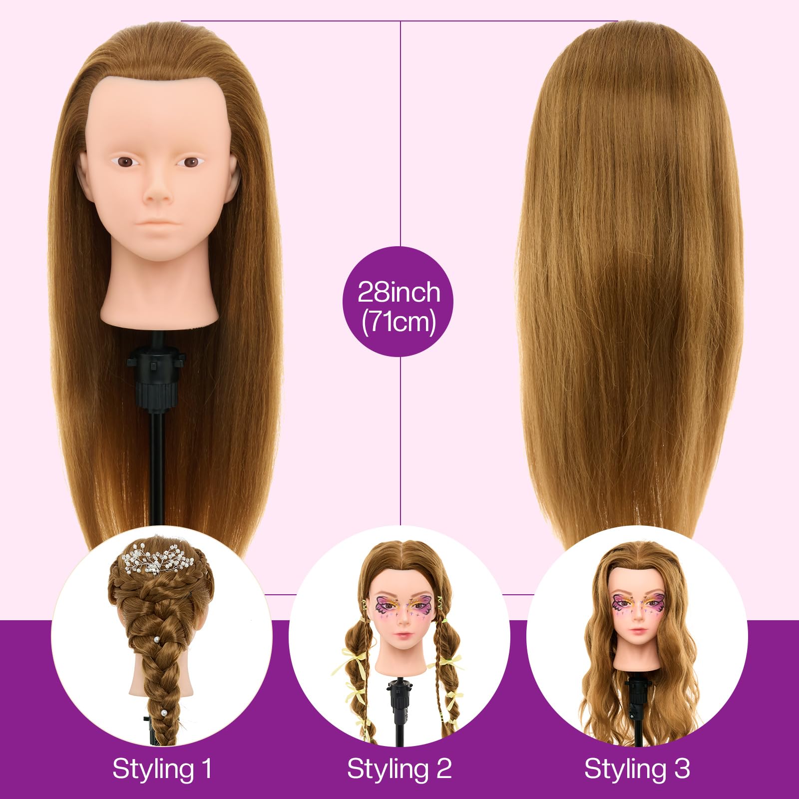 Neverland 26"-28" Hairdressing Head Make-Up Head with 60% Humanl Hair - Image 3