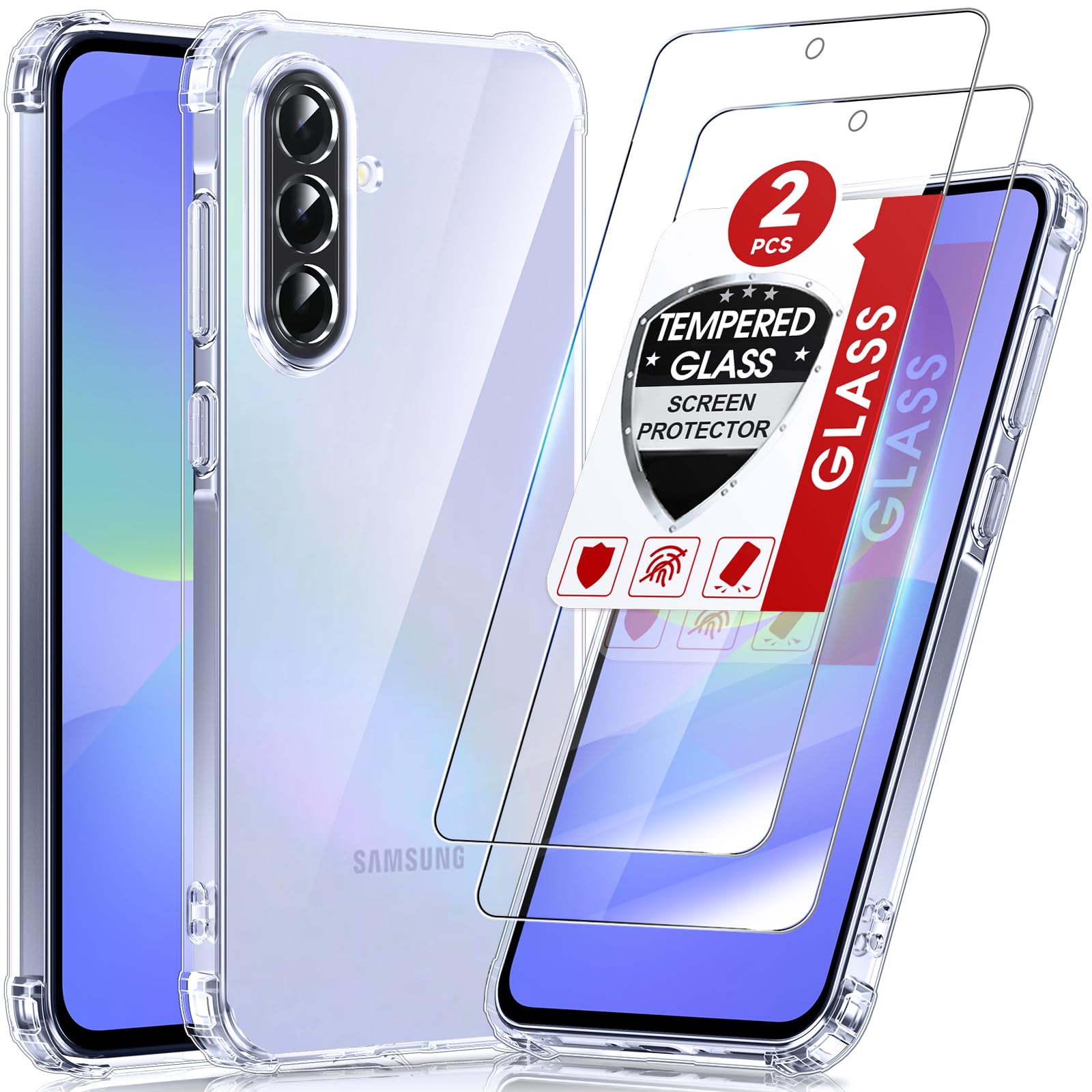 LeYi für Samsung Galaxy A36-5G Hülle mit 2 Stück Schutzfolie-Transparent | Samsung A36 5G Hülle Weich TPU Silikon Stoßfest Dünn A 36 Schutzhülle, Kameraschutz Crystal Clear Durchsichtige Cover Case