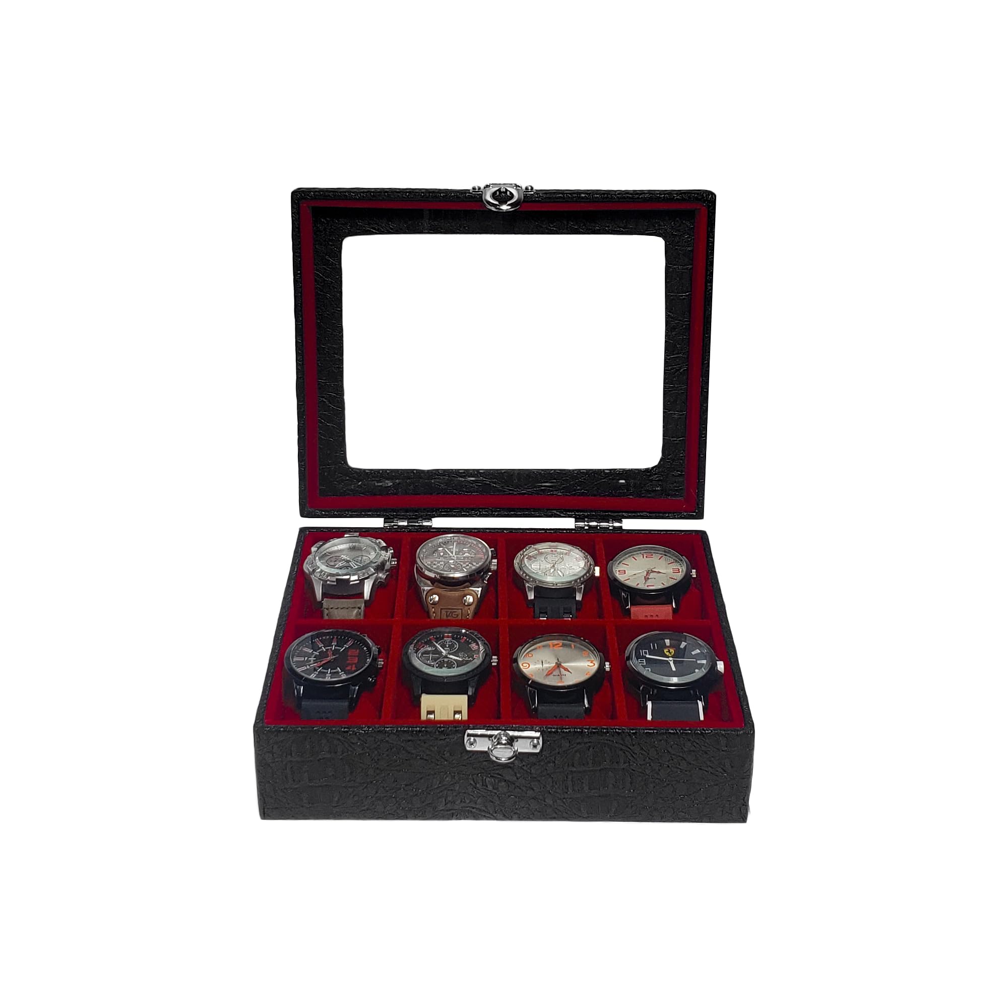 Estojo Para 8 Relógios Com Vidro Preto Com Interno Aveludado