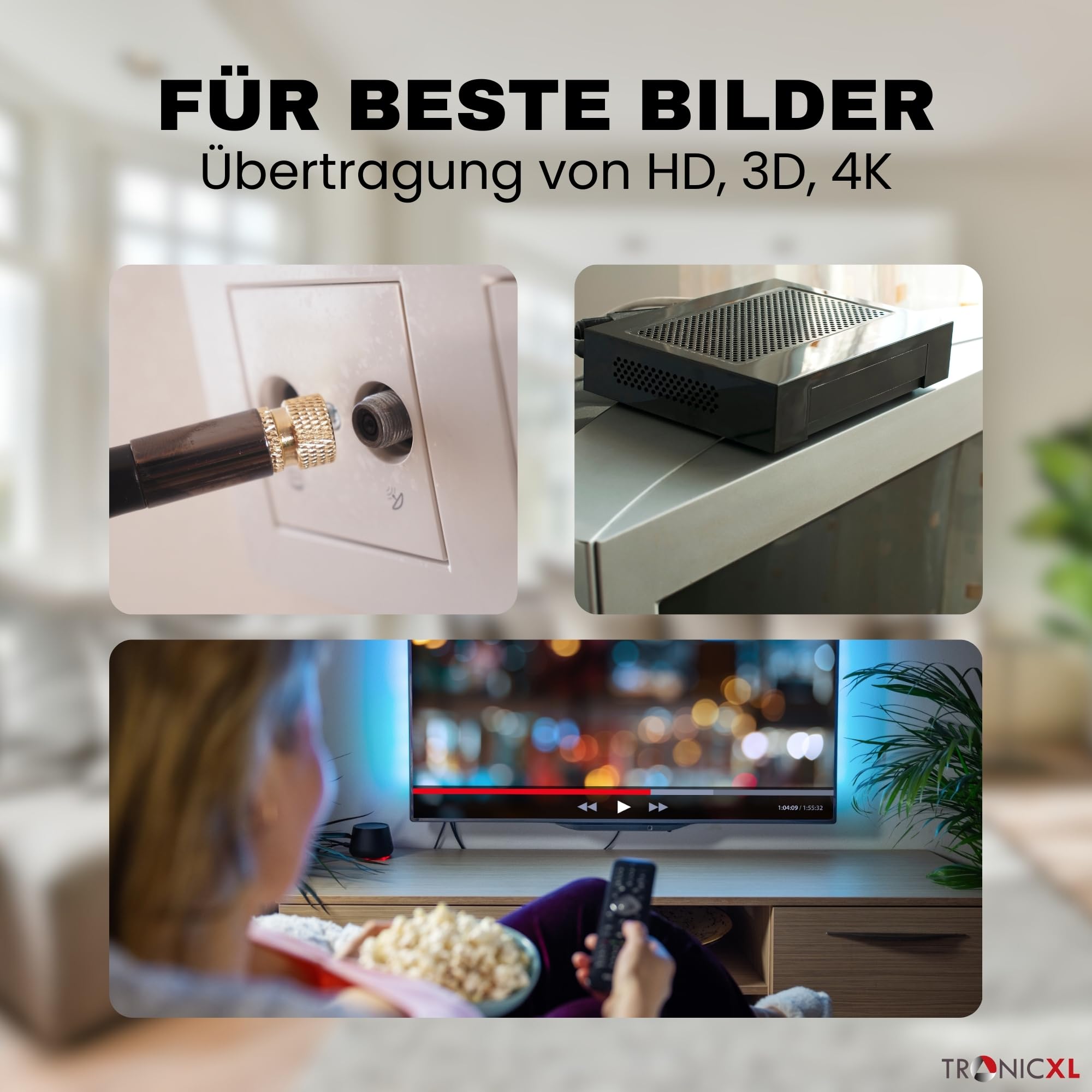 TronicXL Amplificateur de télévision par câble pour HD 3D 4K 8K adapté à PYUR Vodafone (25dB - 2 appareils)
