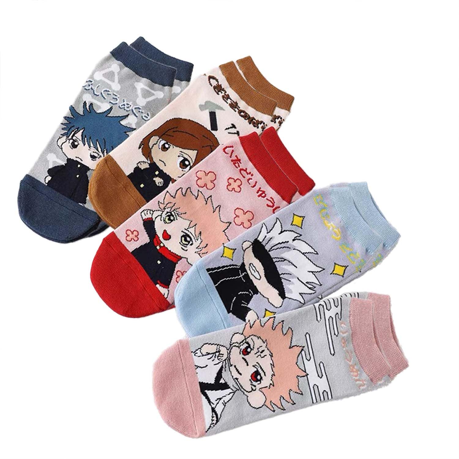 Poliiro 5Pair Anime Socks,Jujutsu Character Socks Casual Cotton Anklet Socks For Men Women