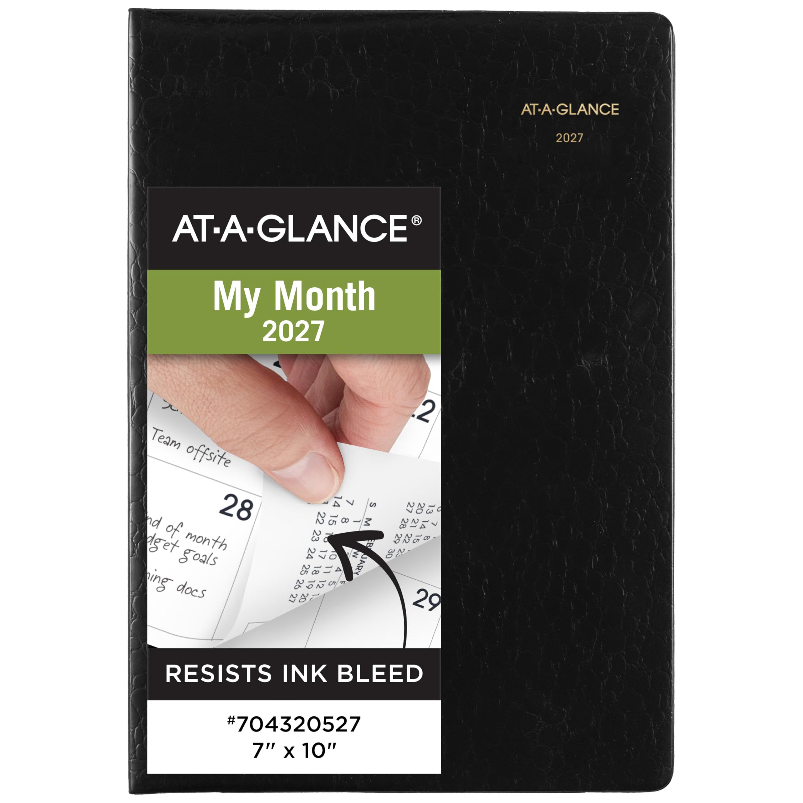 AT-A-GLANCE 704320527 Monatsplaner 2027, 13 Monate, Jan-Jan, 17,8 x 25,4 cm, unlinierte Tagesblöcke, geprägter Einband, Schwarz