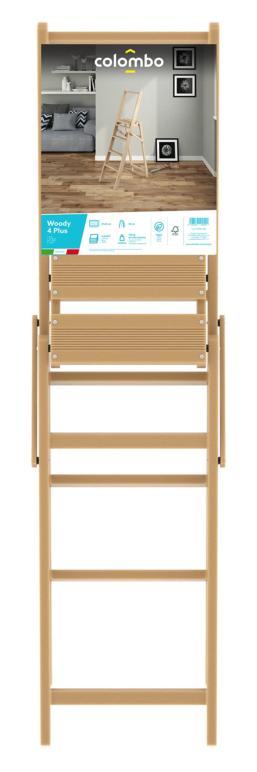 Colombo 8003186104502 Escalera de Madera, 4 gradini