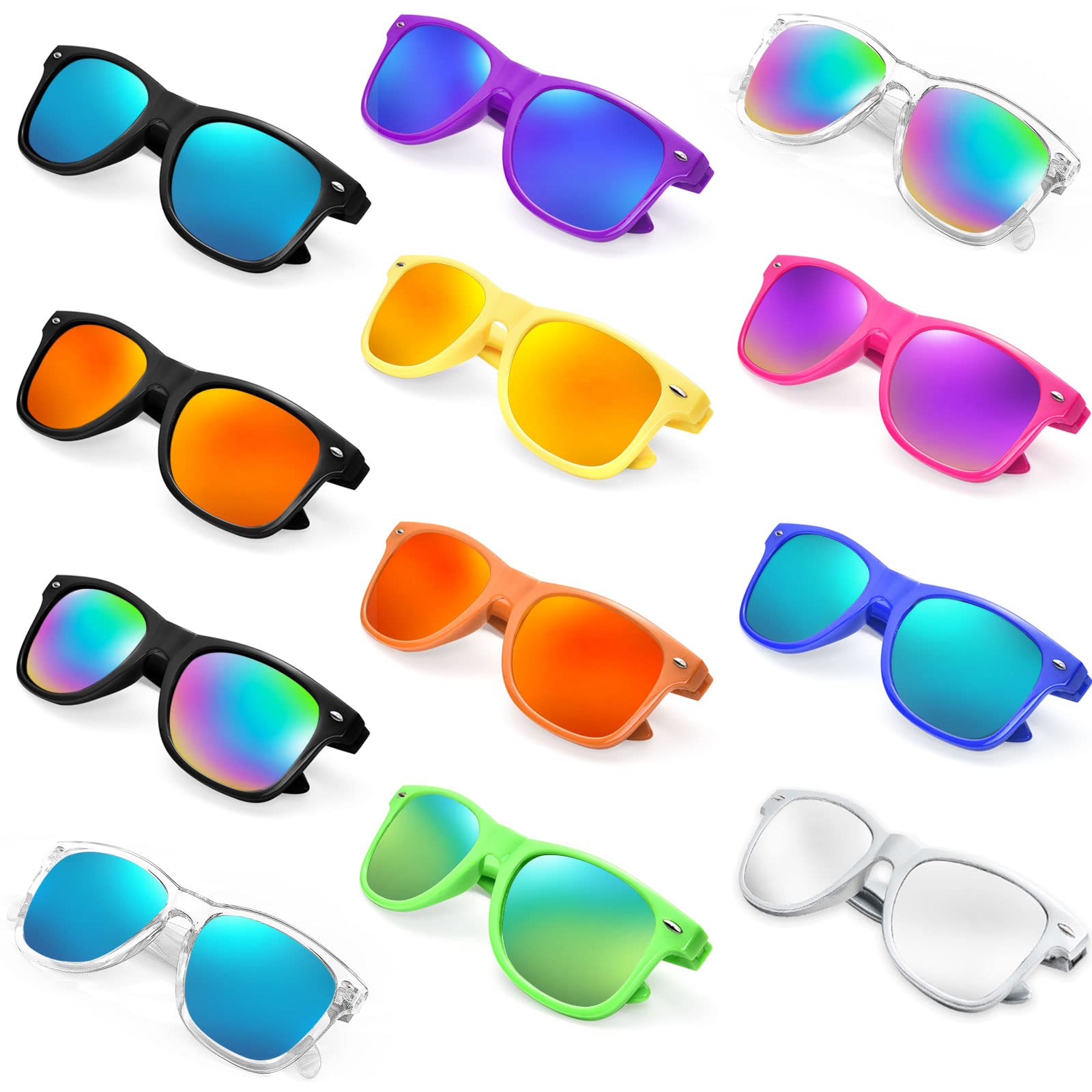 Geopty 12/24 Pack Wholesale Retro Neon Colors Party Favor Supplies Unisex Sunglasses Bulk for Adults Teens, UV400 Protection
