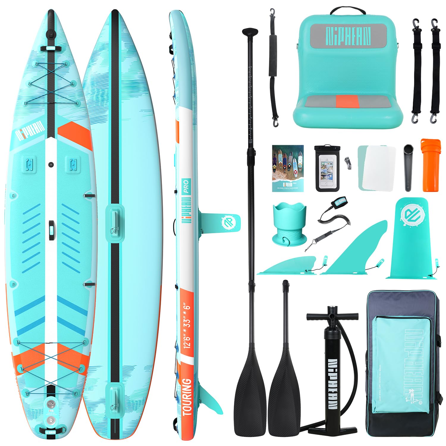 Niphean PRO Extra Large Inflatable Paddle Board with Seat, 11'6"/12'6" SUP