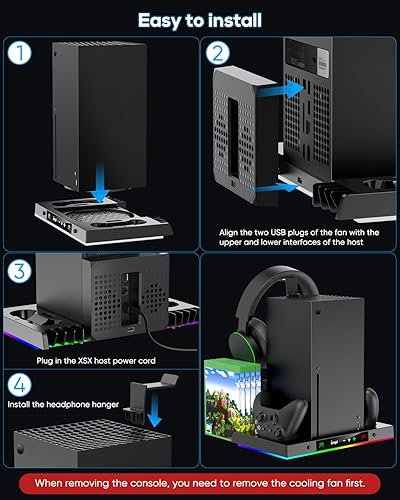 Miniatura 6 de MENEEA Upgraded Cooling Fan Charging Station for Xbox Series X Console & Controller, Dual Charger Dock & Cooler System Stand with 15 Colorful Lights
