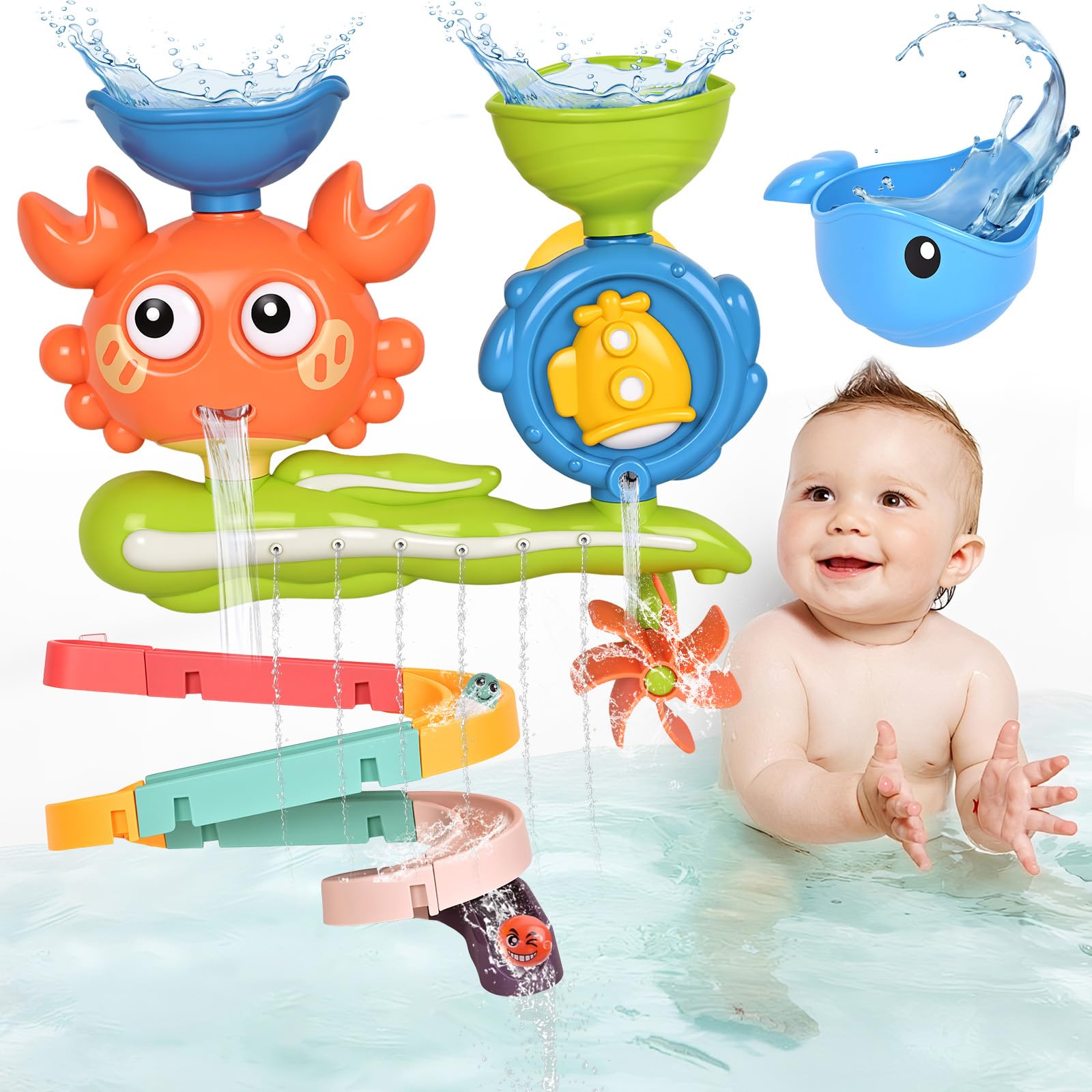 Baby Bath Toys, Water Flow Toy with Suction Cups, Sensory Water Toys Gifts for 1-3 Year Old Toddlers Boys Girls