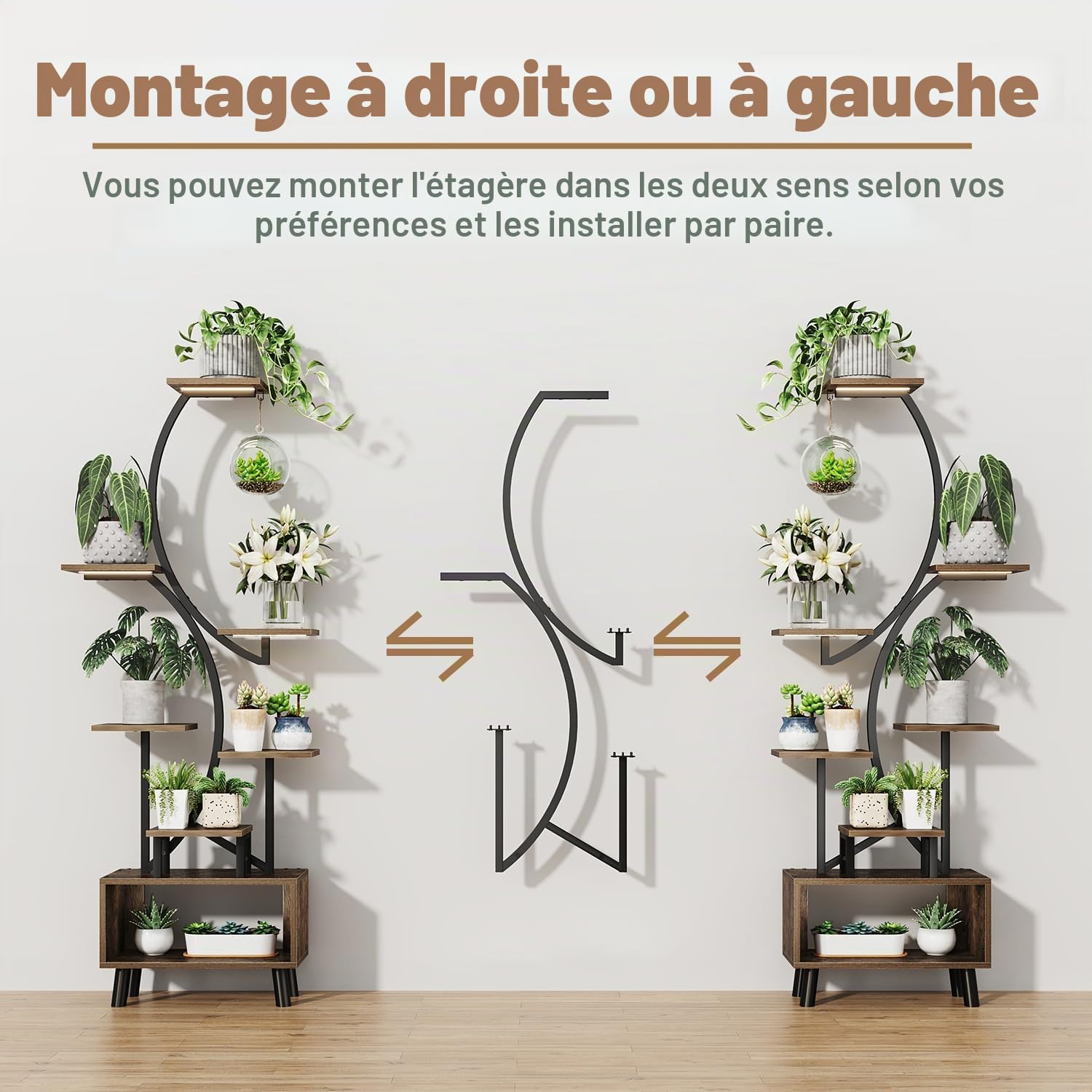 Étagère Plantes 160cm – 8 niveaux, LED croissance, métal + bois