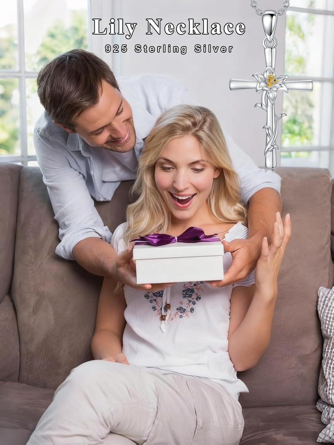 Flower Necklace Sunflower/Violet/Daffodil Necklace Sterling Silver Flower Cross Pendant Jewelry Gifts for Women - Image 6